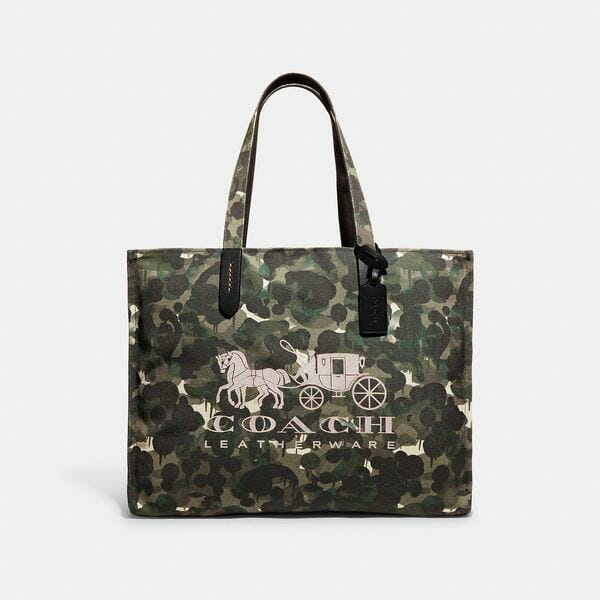 100 Percent Recycled Canvas Tote 42 With Camo Print And Horse And Carriage