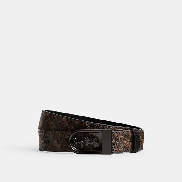 Boxed Plaque And Harness Buckle Cut-To-Size Reversible Belt With Horse And Carriage Print, 38Mm