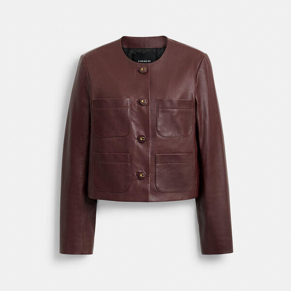 Collarless Leather Jacket