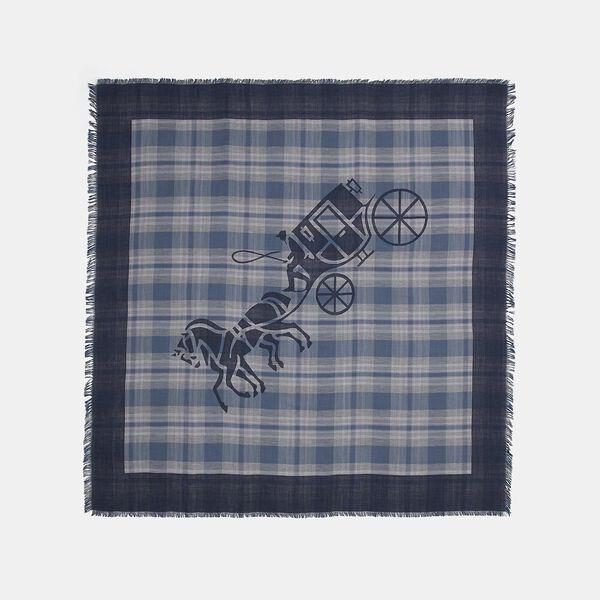 Horse And Carriage Plaid Print Oversized Square Scarf