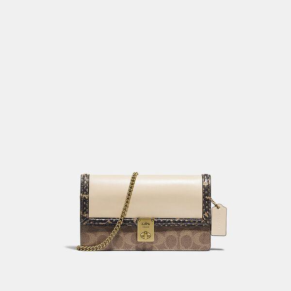 Hutton Clutch In Signature Canvas With Snakeskin Detail