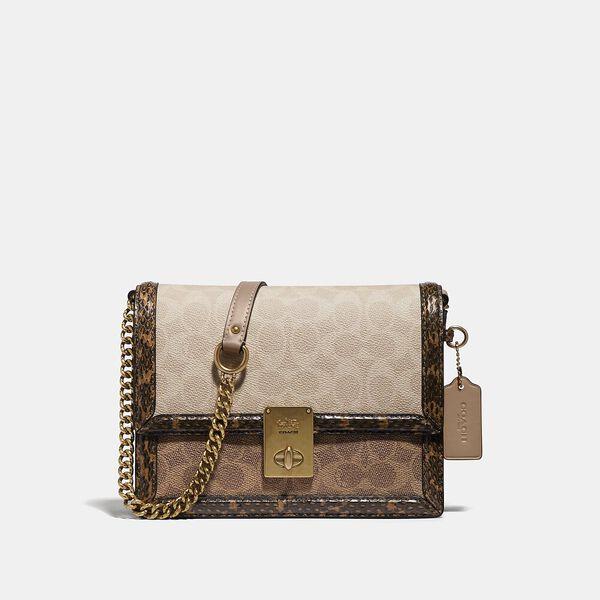 Hutton Shoulder Bag In Blocked Signature Canvas With Snakeskin Detail