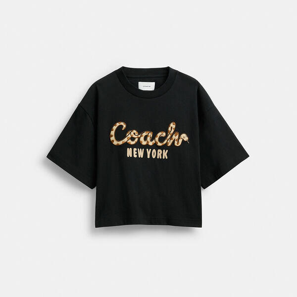 New Year Coach Snake Script Cropped T-Shirt In Organic Cotton