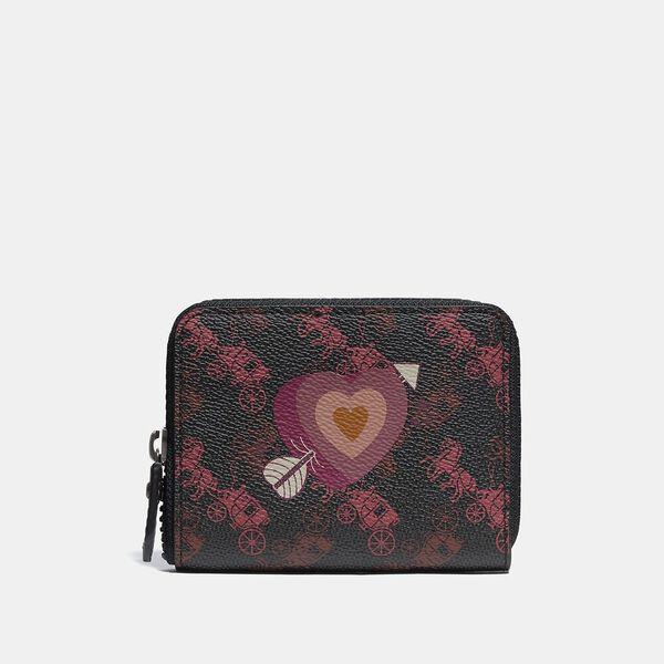 Small Zip Around Wallet With Horse And Carriage Print And Heart