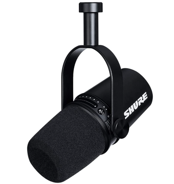Shure MV7 USB Podcast Microphone for Podcasting, Recording, Live Streaming & Gaming, Built-In Headphone Output, All Metal USB/XLR Dynamic Mic, Voice-Isolating Technology, TeamSpeak Certified – Black