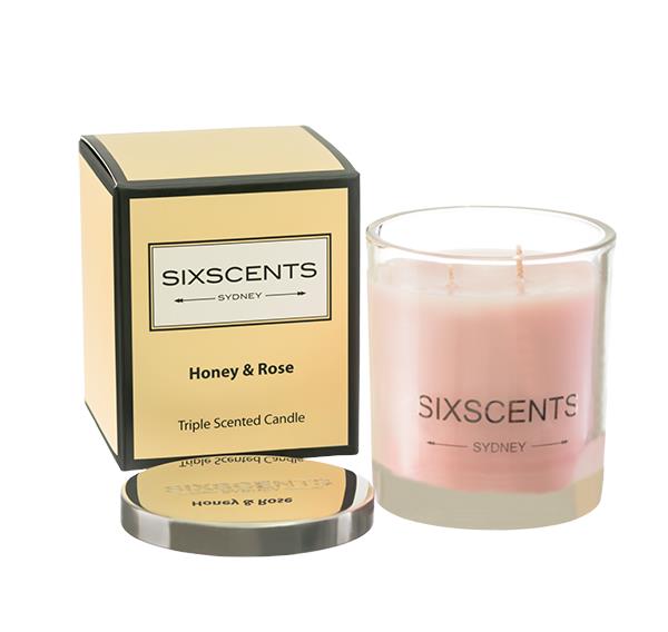 Be Enlightened Sixscents Triple Scented Candle Honey & Rose