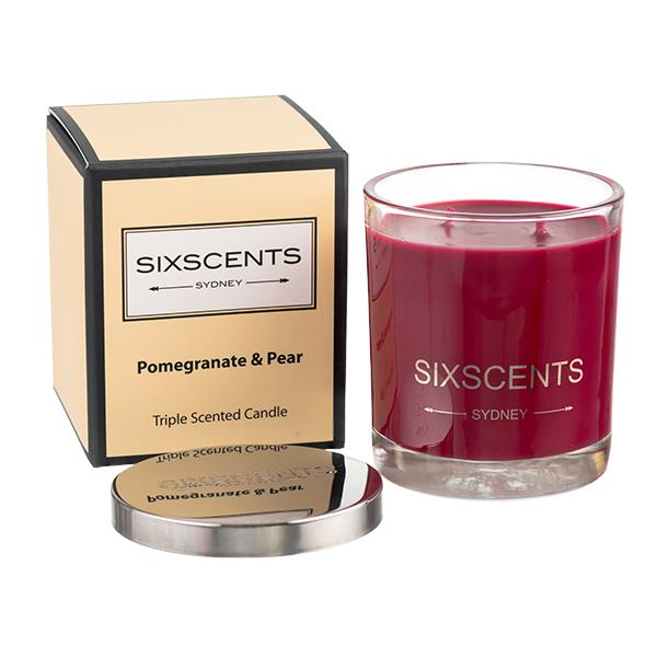 Be Enlightened Sixscents Triple Scented Candle Pomegranate & Pear