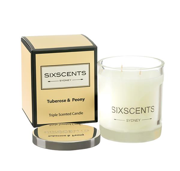 Be Enlightened Sixscents Triple Scented Candle Tuberose & Peony