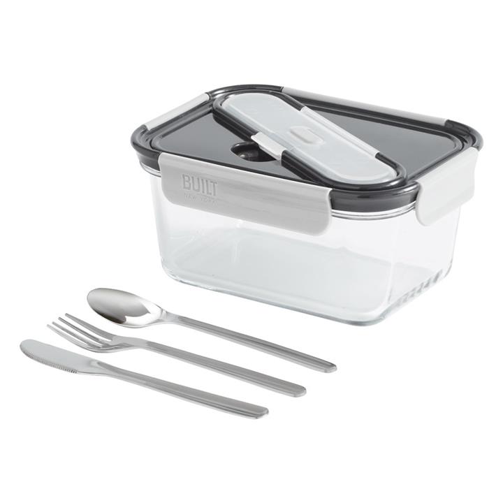 Built NY Gourmet 1350ml Glass Bento with Stainless Steel Utensils – 5 pc Set