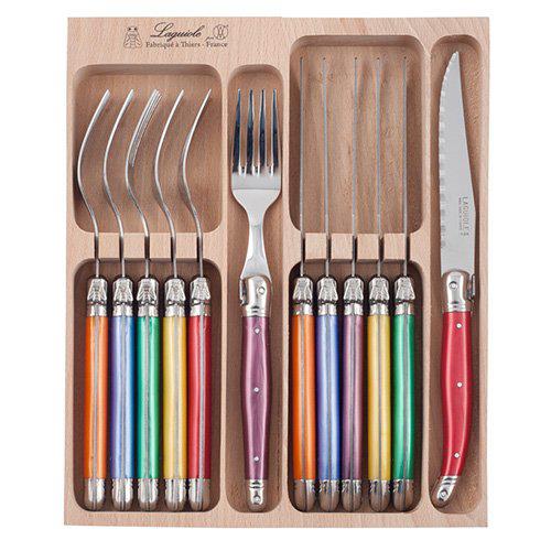 Laguiole Andre Verdier Debutant 12 piece Cutlery Set in wooden box Mixed Original