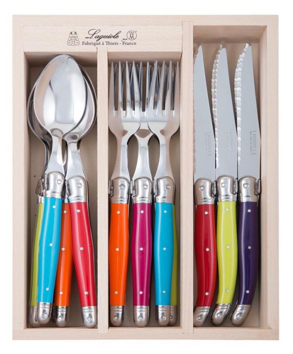 Kitchen Style - Laguiole Andre Verdier Debutant 18Pc Mirror Wildflower Mixed Colours - Cutlery