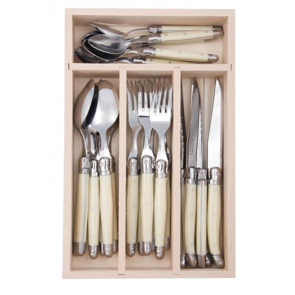 Laguiole Andre Verdier Debutant 24 piece Cutlery Set in wooden box Ivory