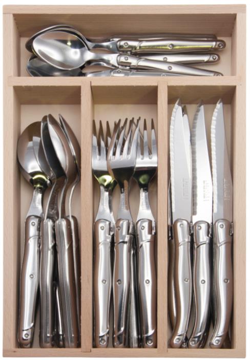 Laguiole Andre Verdier Debutant 24 piece Cutlery Set in wooden box Stainless Steel
