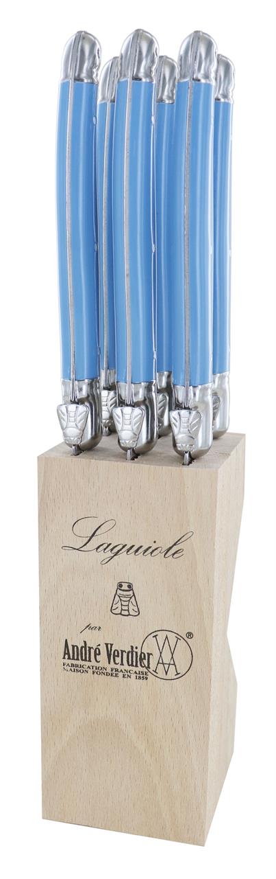 Laguiole Andre Verdier Debutant Serrated Knife Set of 6 Blue