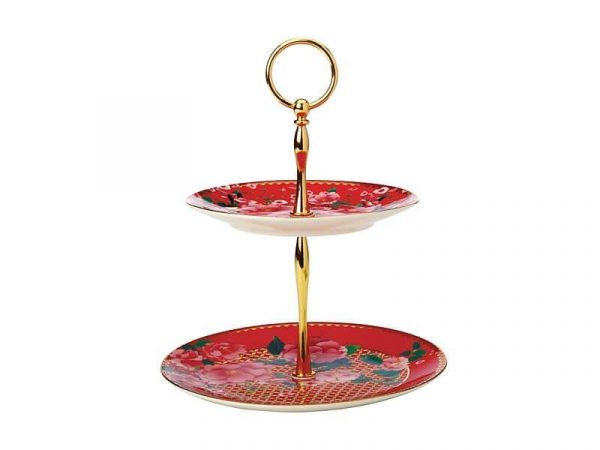 Kitchen Style - Maxwell & Williams Silk Road 2 Tier Cake Stand Cherry Red Gift Boxed - Kitchen Supplies