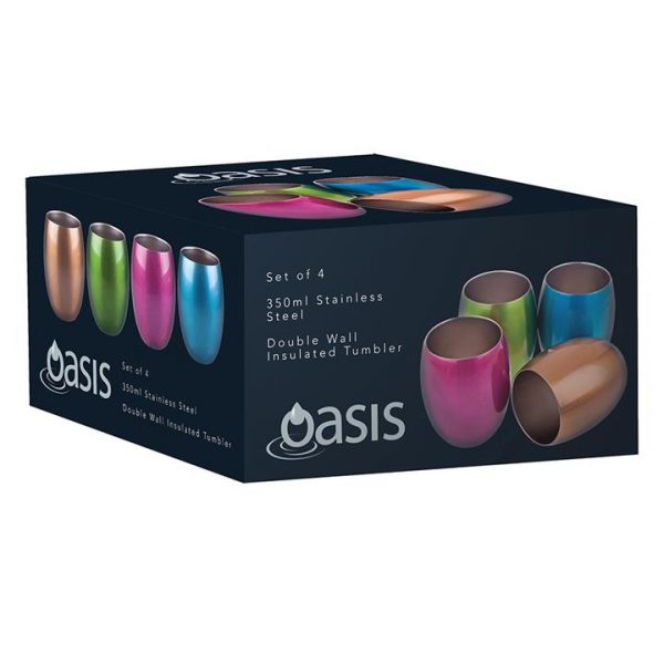 Kitchen Style - Oasis Stainless Steel Insulated Tumblers 350ml Set 4 Asst Colours - Kitchen Supplies