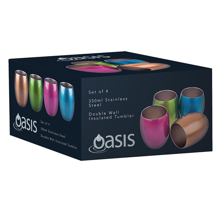 Oasis Stainless Steel Insulated Tumblers 350ml Set 4 Asst Colours