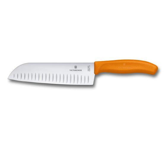 Victorinox Santoku Knife 17cm Fluted Wide Blade Classic Orange Blister