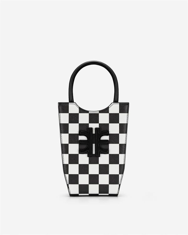 JW PEI - FEI Checkerboard Mini Tote Bag - Black & White - Fashion Women Vegan Bag - Apparel & Accessories > Handbags