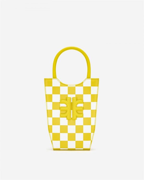 JW PEI - FEI Checkerboard Mini Tote Bag - Yellow & White - Fashion Women Vegan Bag - Apparel & Accessories > Handbags