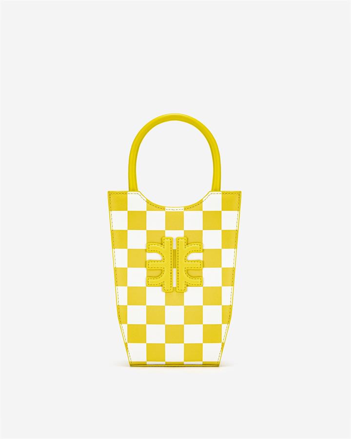 FEI Checkerboard Mini Tote Bag – Yellow & White – Fashion Women Vegan Bag