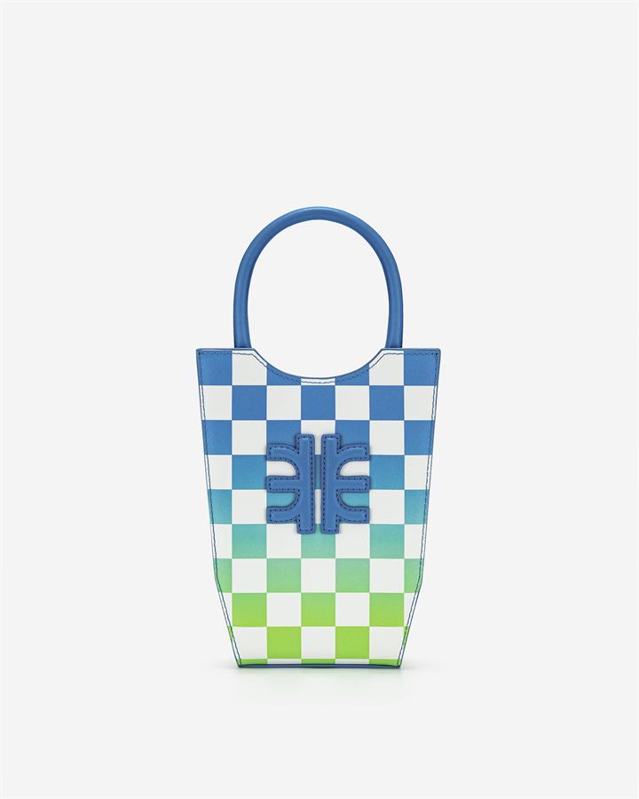 FEI Gradient Checkerboard Phone Bag – Azure Blue & Lime Green