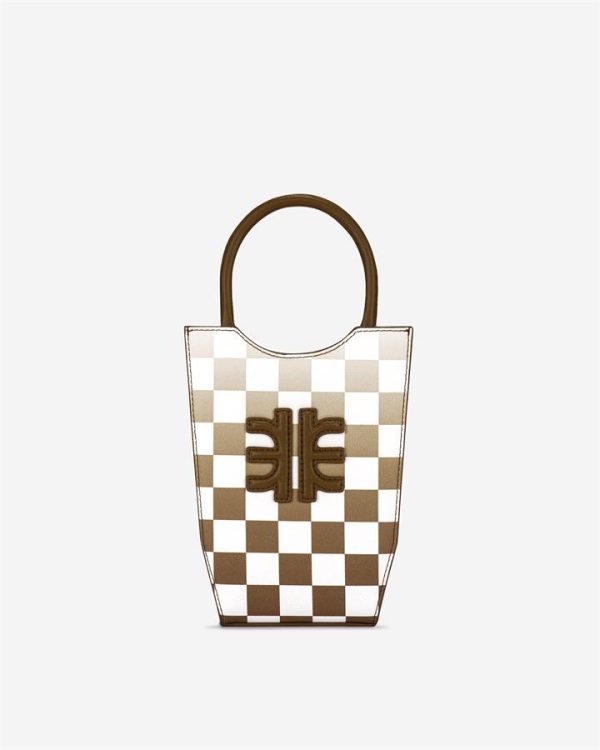 JW PEI - FEI Gradient Checkerboard Mini Tote Bag - Brown - Fashion Women Vegan Bag - Apparel & Accessories > Handbags