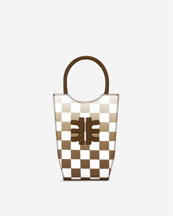 FEI Gradient Checkerboard Mini Tote Bag – Brown – Fashion Women Vegan Bag