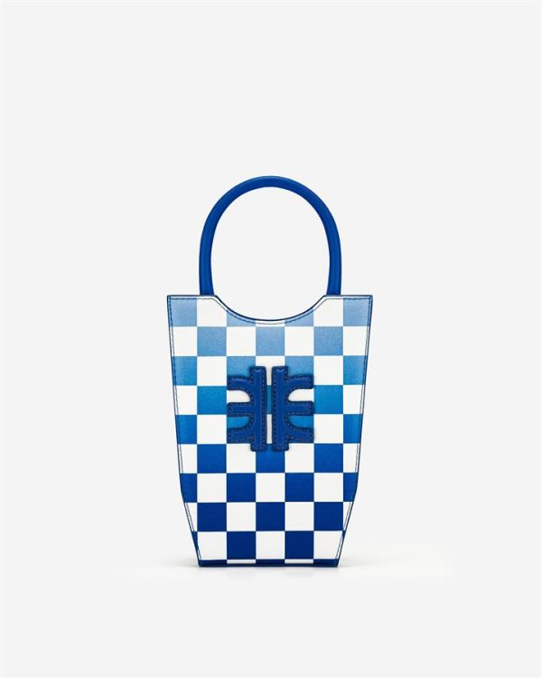 JW PEI - FEI Gradient Checkerboard Mini Tote Bag - Dark Blue - Fashion Women Vegan Bag - Apparel & Accessories > Handbags