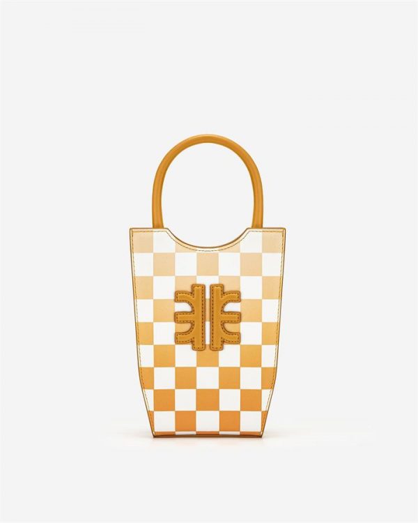 JW PEI - FEI Gradient Checkerboard Mini Tote Bag - Orange - Fashion Women Vegan Bag - Apparel & Accessories > Handbags