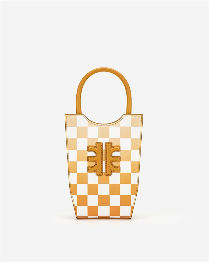FEI Gradient Checkerboard Mini Tote Bag – Orange – Fashion Women Vegan Bag