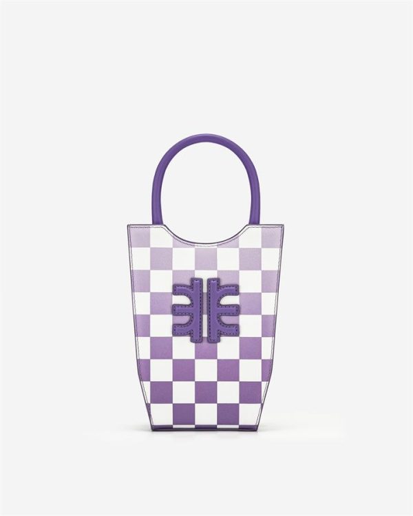 JW PEI - FEI Gradient Checkerboard Mini Tote Bag - Purple - Fashion Women Vegan Bag - Apparel & Accessories > Handbags