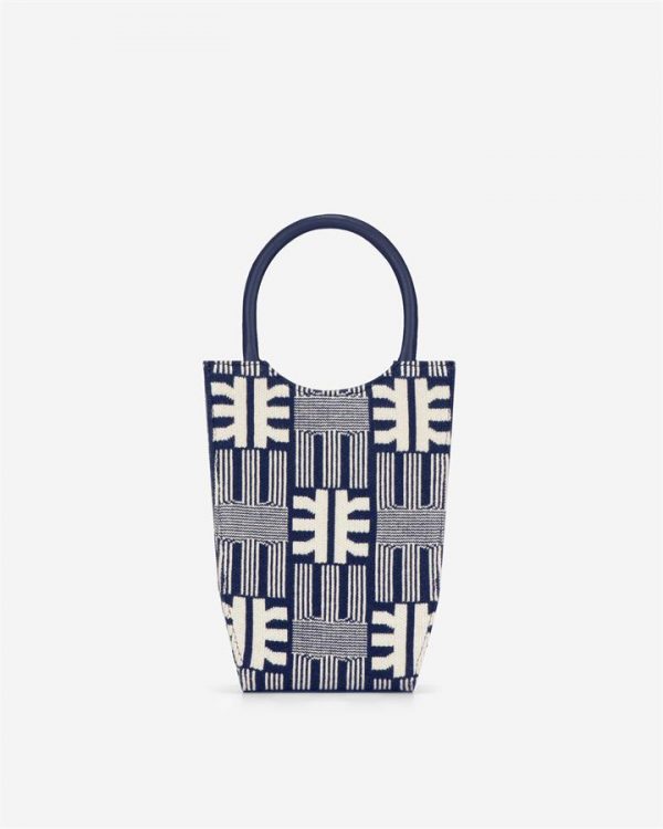 JW PEI - FEI Jacquard Knit Mini Tote Bag - Navy - Fashion Women Vegan Bag - Apparel & Accessories > Handbags