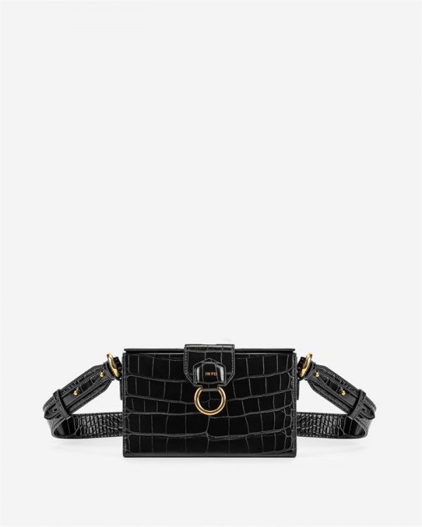 JW PEI - Grace Box Bag - Black Croc - Apparel & Accessories > Handbags
