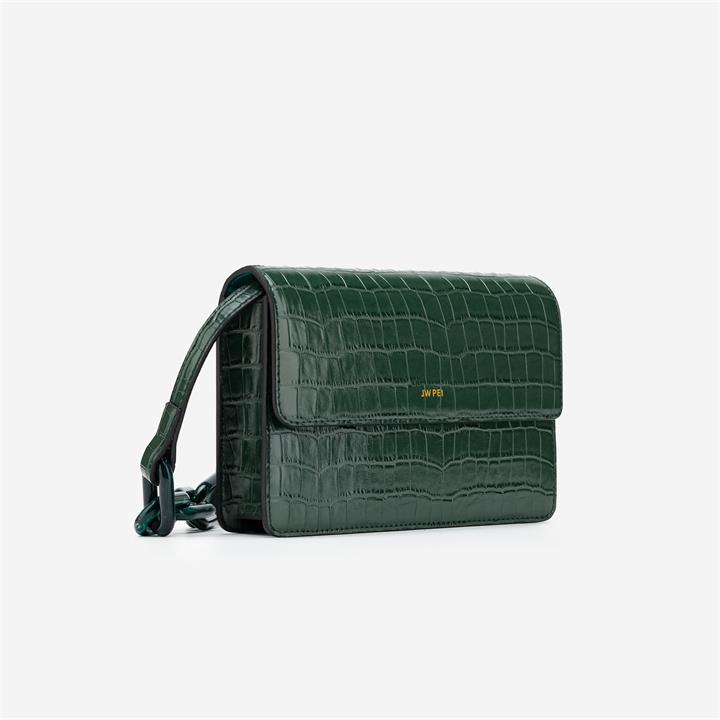 Julia Acrylic Chain Crossbody Bag – Dark Green Croc – Fashion Women Vegan Bag