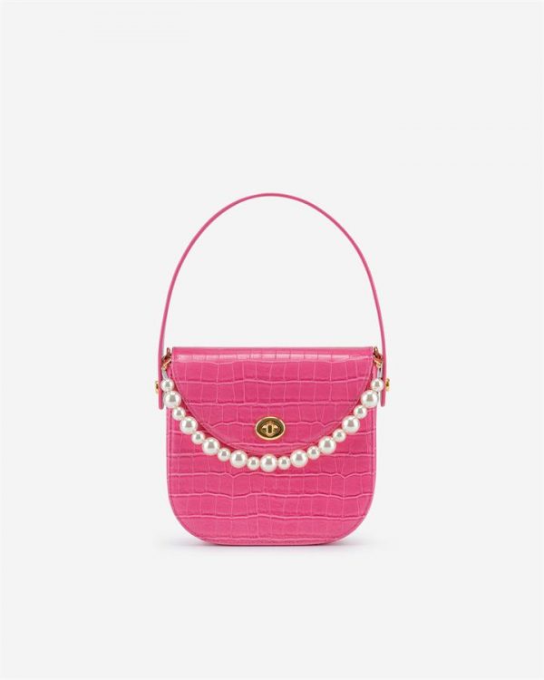 JW PEI - Kate Faux Pearl Bag - Pink Croc - Fashion Women Vegan Bag - Apparel & Accessories > Handbags