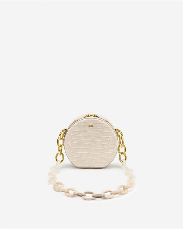 JW PEI - Luna Gradient Acrylic Chain Circle Shoulder Bag - Ivory Croc - Fashion Women Vegan Bag - Apparel & Accessories > Handbags