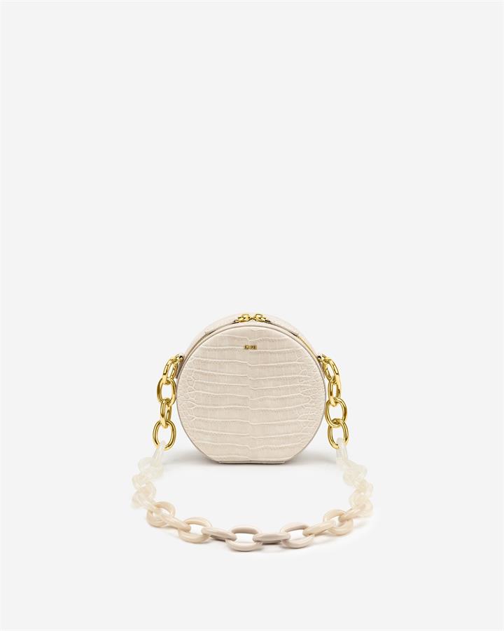 Luna Gradient Acrylic Chain Circle Shoulder Bag – Ivory Croc – Fashion Women Vegan Bag