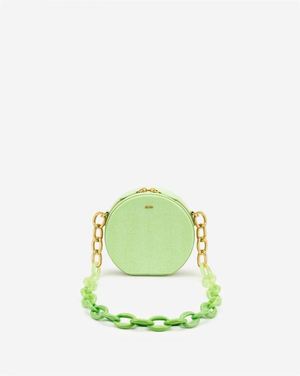 JW PEI - Luna Gradient Acrylic Chain Circle Shoulder Bag - Lime Green Lizard - Fashion Women Vegan Bag - Apparel & Accessories > Handbags