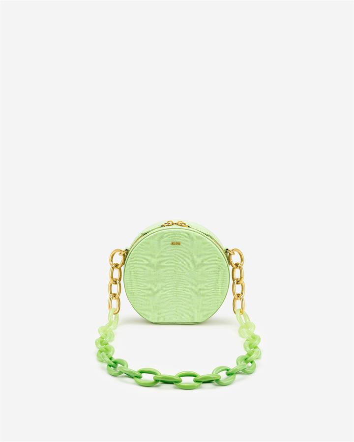 Luna Gradient Acrylic Chain Circle Shoulder Bag – Lime Green Lizard – Fashion Women Vegan Bag