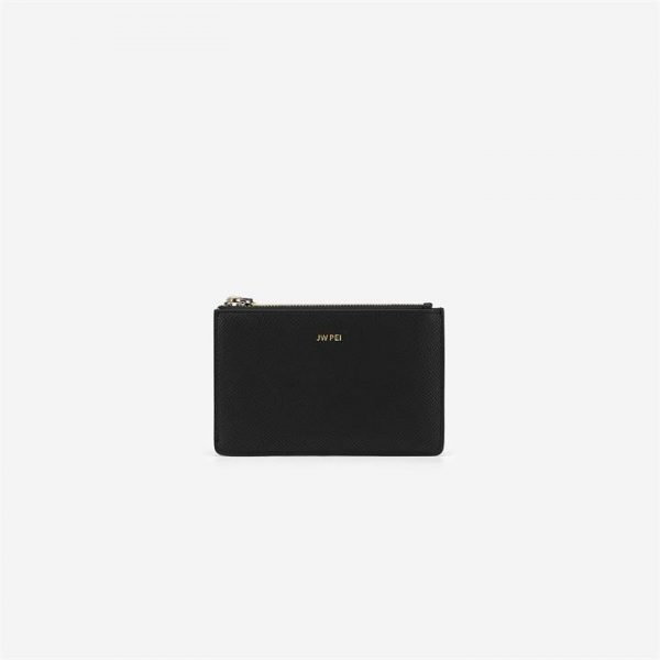 JW PEI - Quinn Zipped Card Holder- Black Grained Vegan Leather - Apparel & Accessories > Handbags