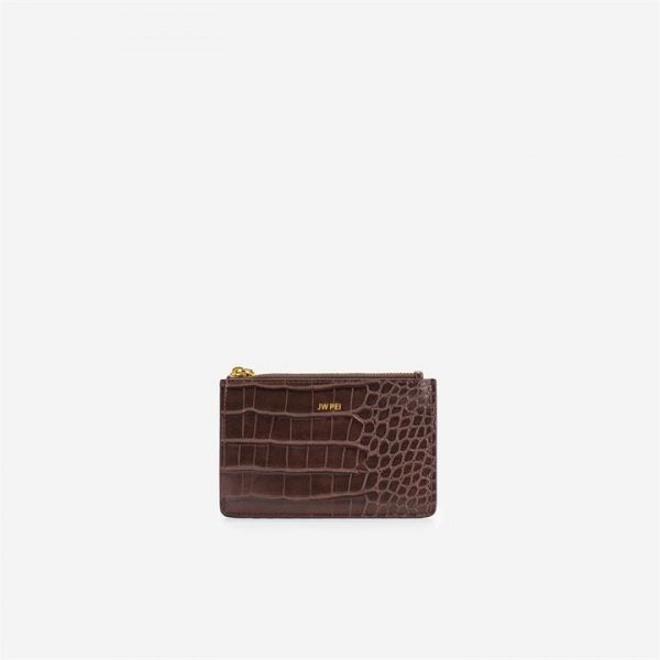 JW PEI - Quinn Zipped Card Holder - Brown Croc - Apparel & Accessories > Handbags