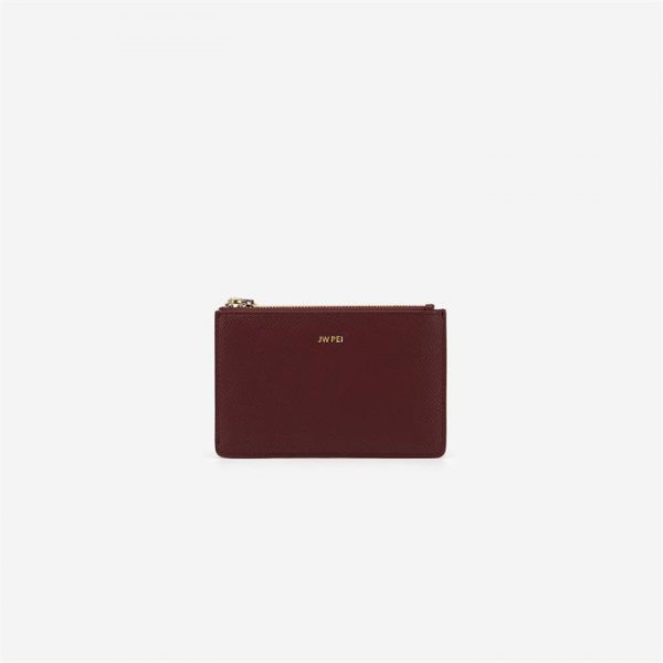 JW PEI - Quinn Zipped Card Holder- Burgundy Grained Vegan Leather - Apparel & Accessories > Handbags