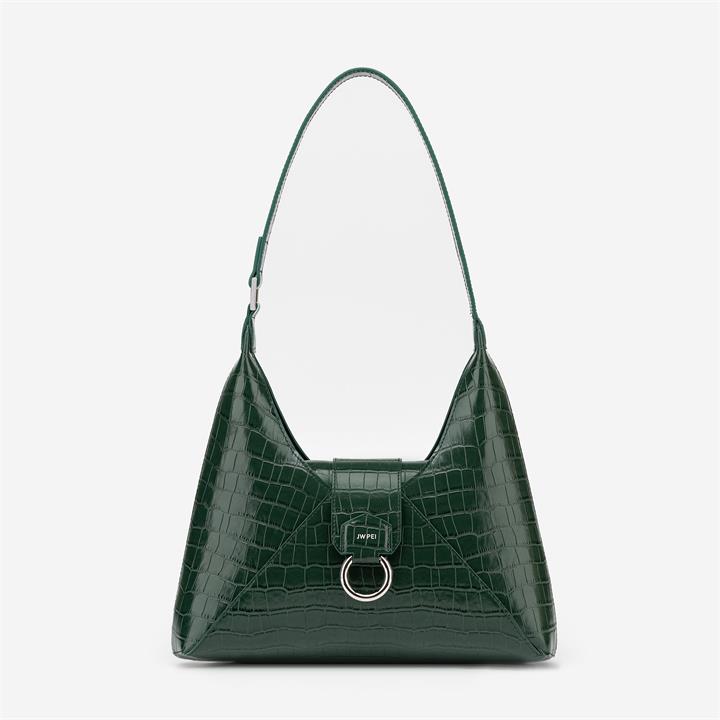 Stella Shoulder Bag – Dark Green Croc
