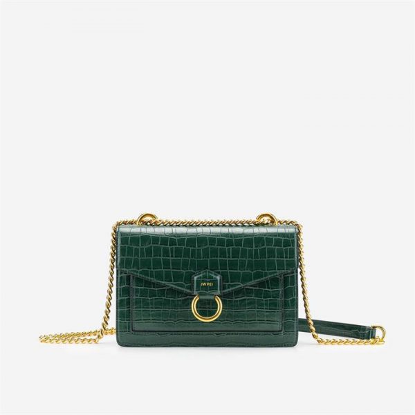JW PEI - The Envelope Chain Crossbody - Dark Green Croc - Fashion Women Vegan Bag - Apparel & Accessories > Handbags