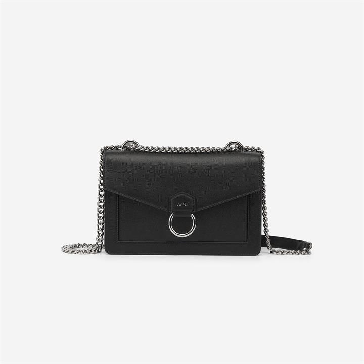 The Envelope Silver Chain Crossbody Bag – Black – Fashion Women Vegan Bag