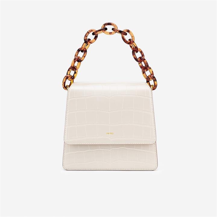 The Fae Acrylic Chain Top Handle Bag – Beige & Brown Croc – Fashion Women Vegan Bag