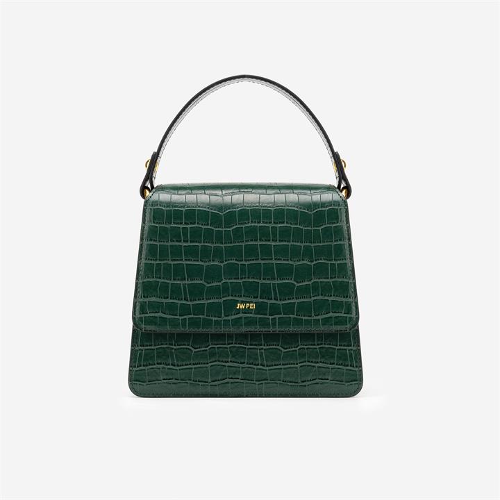 The Fae Top Handle Bag – Dark Green Croc – Fashion Women Vegan Bag