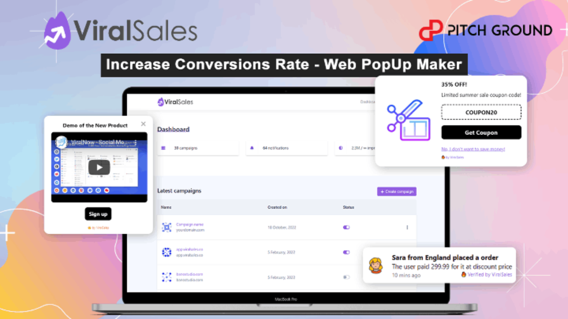 Lifetime Deal to ViralSales.co | Web PopUp Builder | Increase Conversion Rates: Plan A for $69