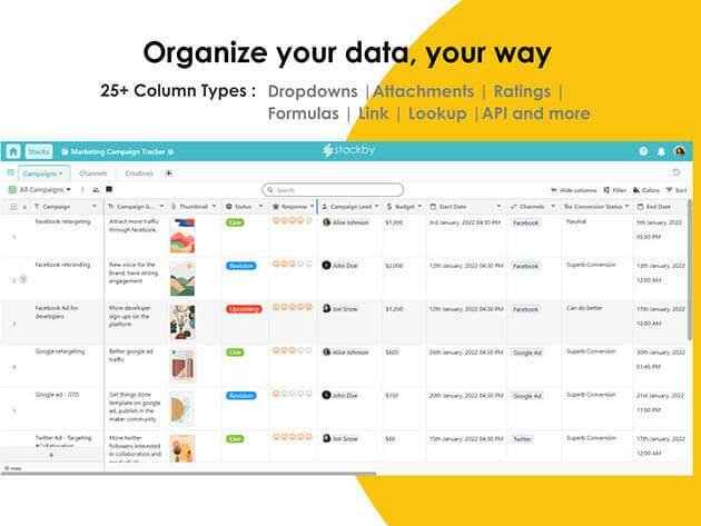 Stackby Spreadsheet Database Personal Plan: Lifetime Subscription for $69